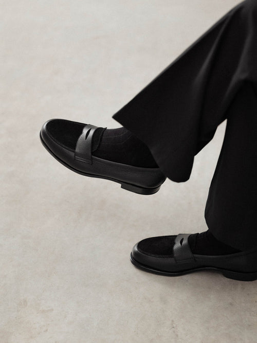 Men's Black Leather & Suede Penny Loafers