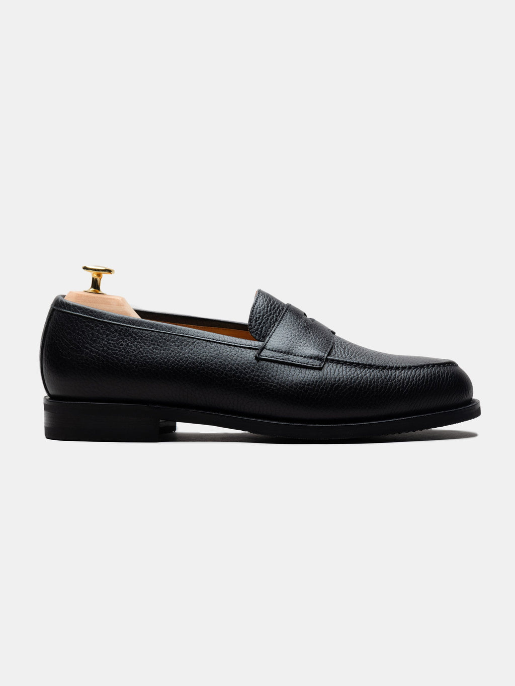 Men's Black Grained Leather Penny Loafers