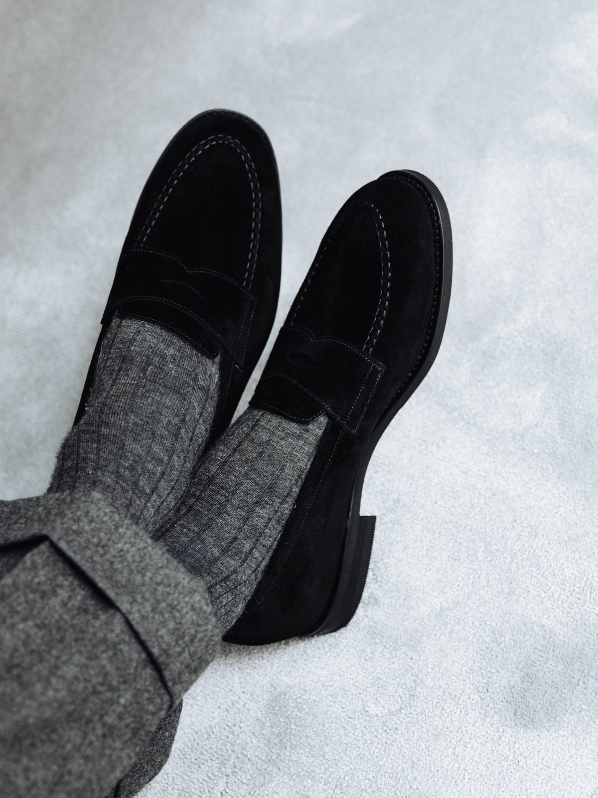 Men's Black Suede Penny Loafers