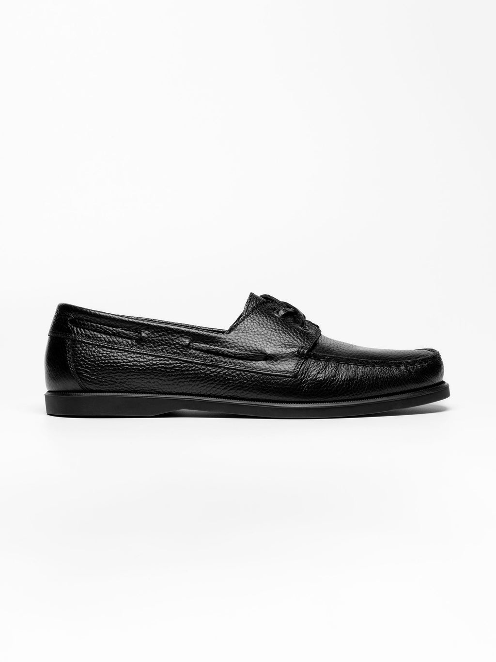 Men's Black Grained Leather Boat Shoes