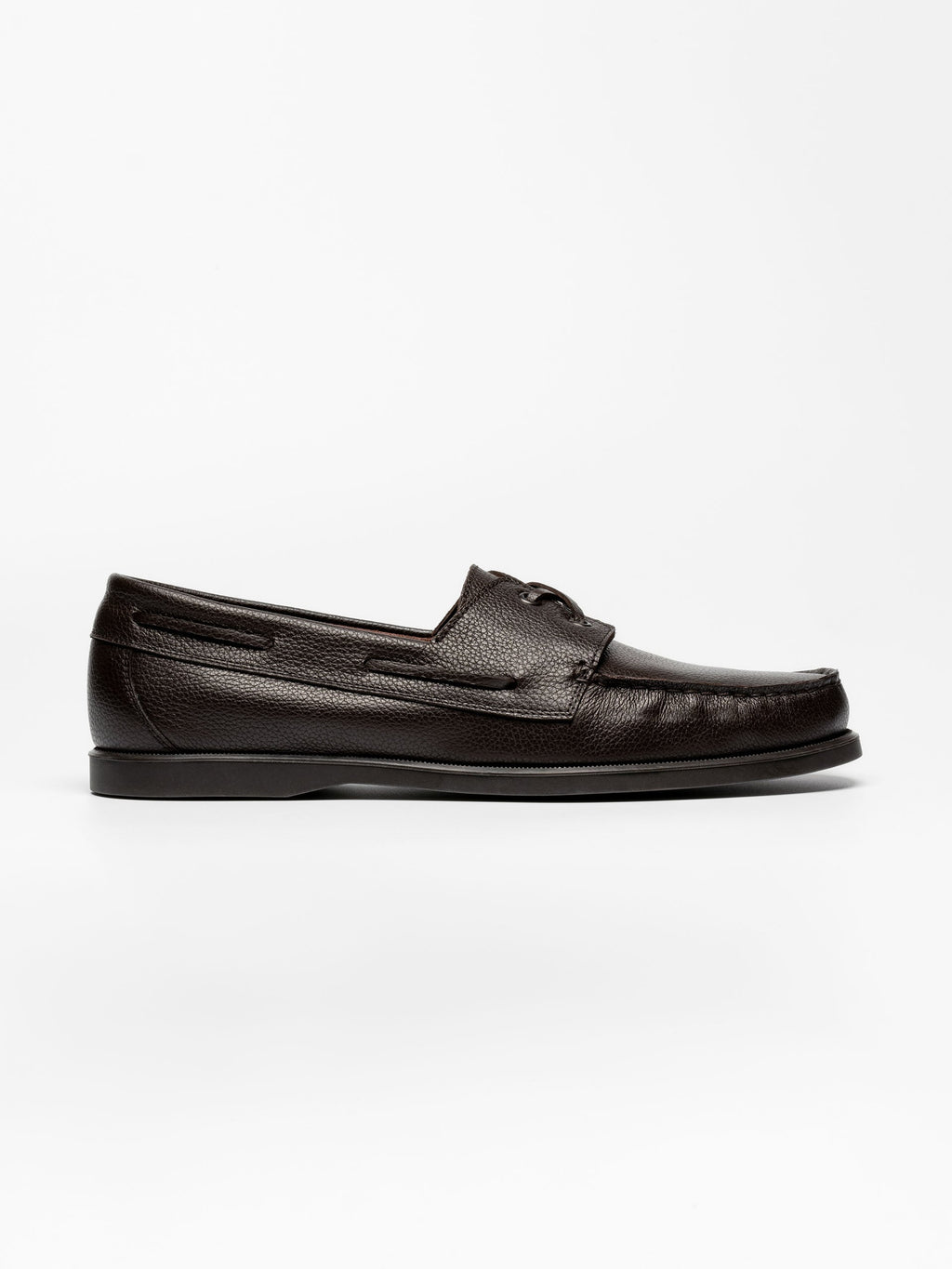 Men's Brown Grained Leather Boat Shoes