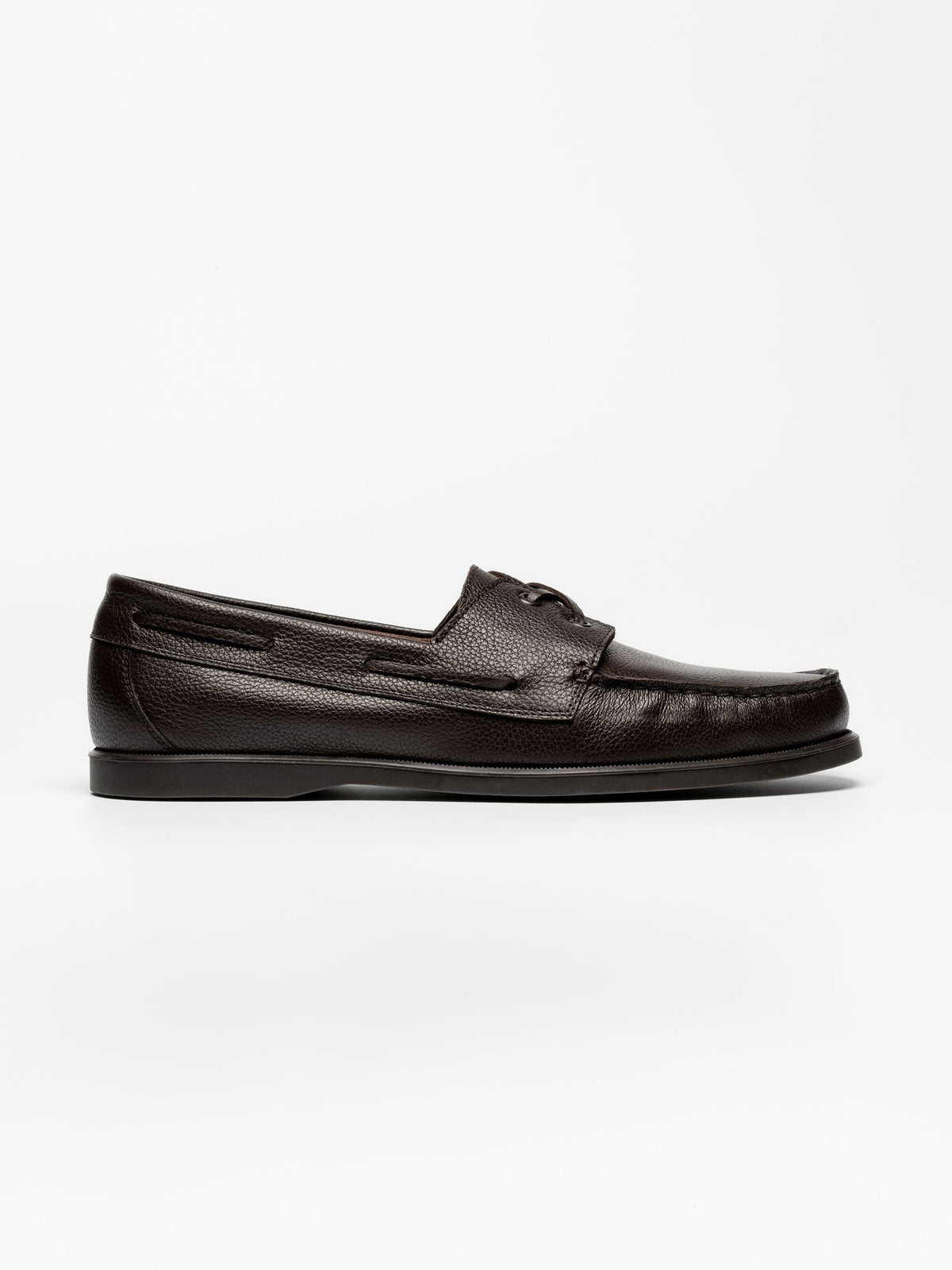 Men's Brown Grained Leather Boat Shoes