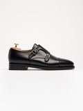 Men's Black Leather Monk Strap Shoes – Double