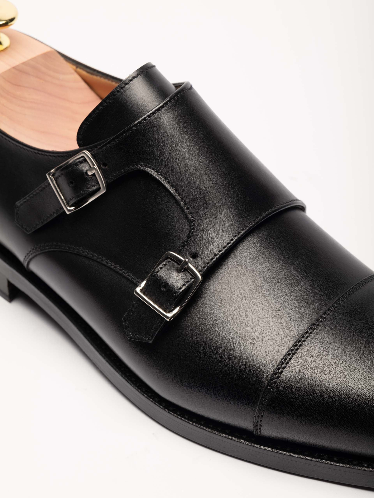 Men's Black Leather Monk Strap Shoes – Double