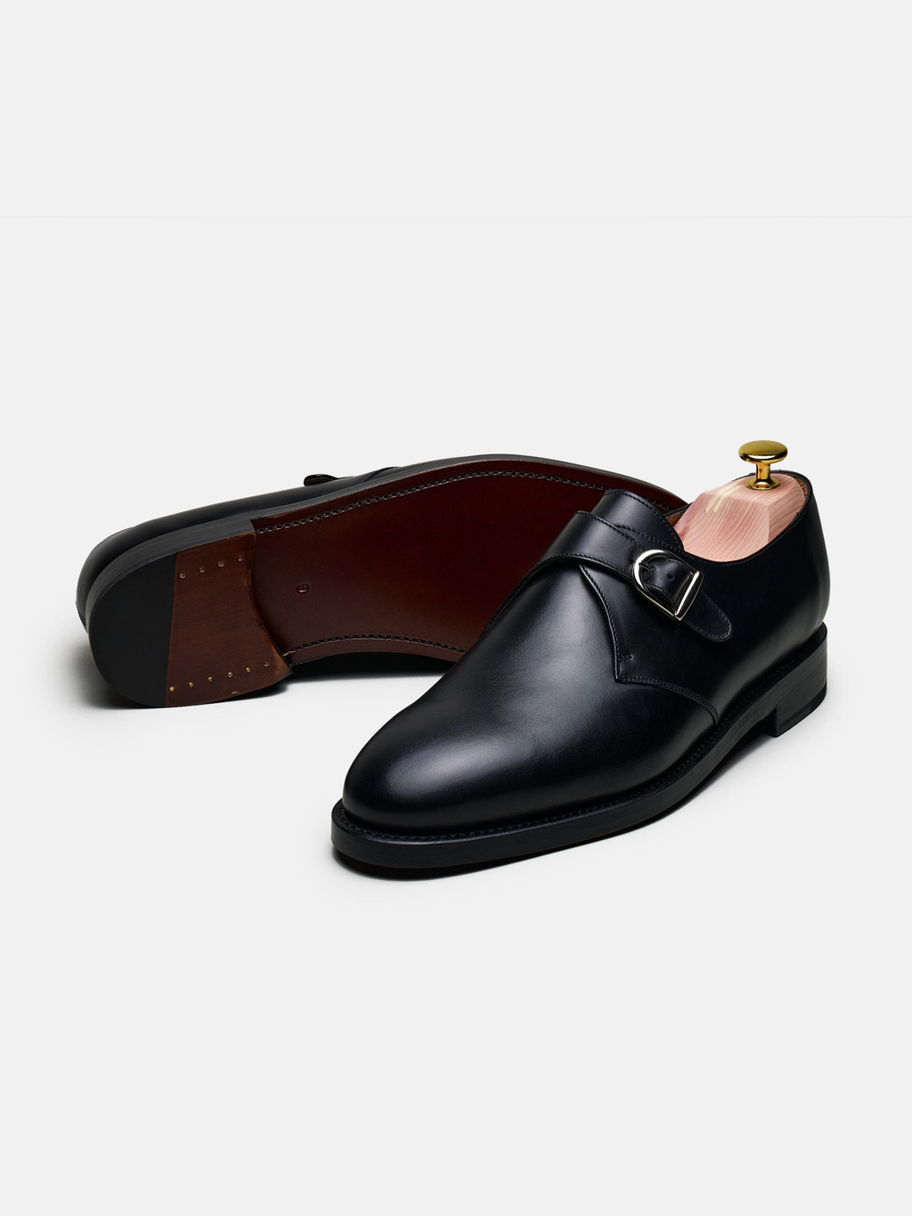 Men's Black Leather Monk Strap Shoes – Single