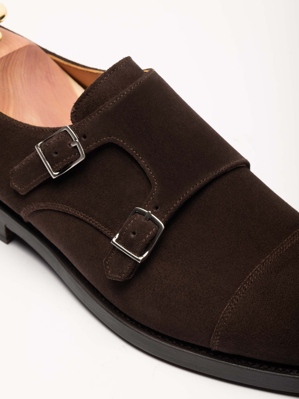 Men's Brown Suede Monk Strap Shoes – Double