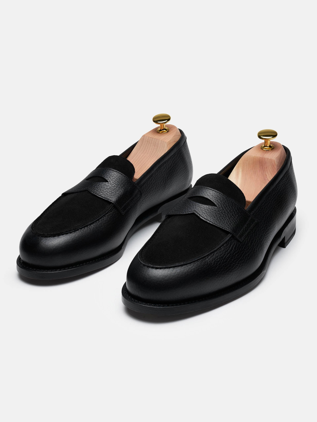 Men's Black Leather & Suede Penny Loafers