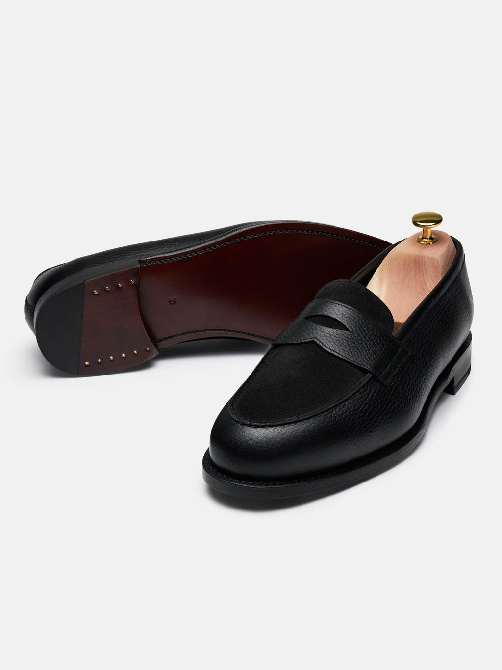 Men's Black Leather & Suede Penny Loafers