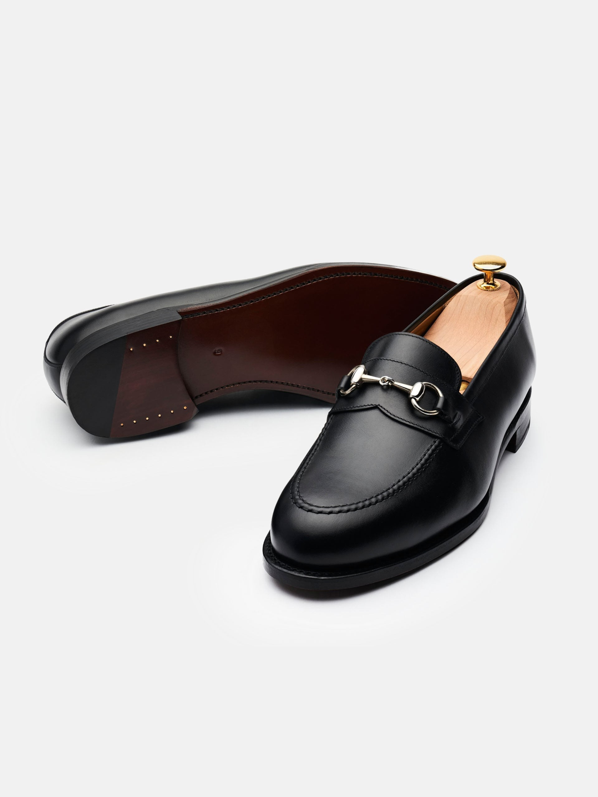 Men's Black Leather Horsebit Loafers